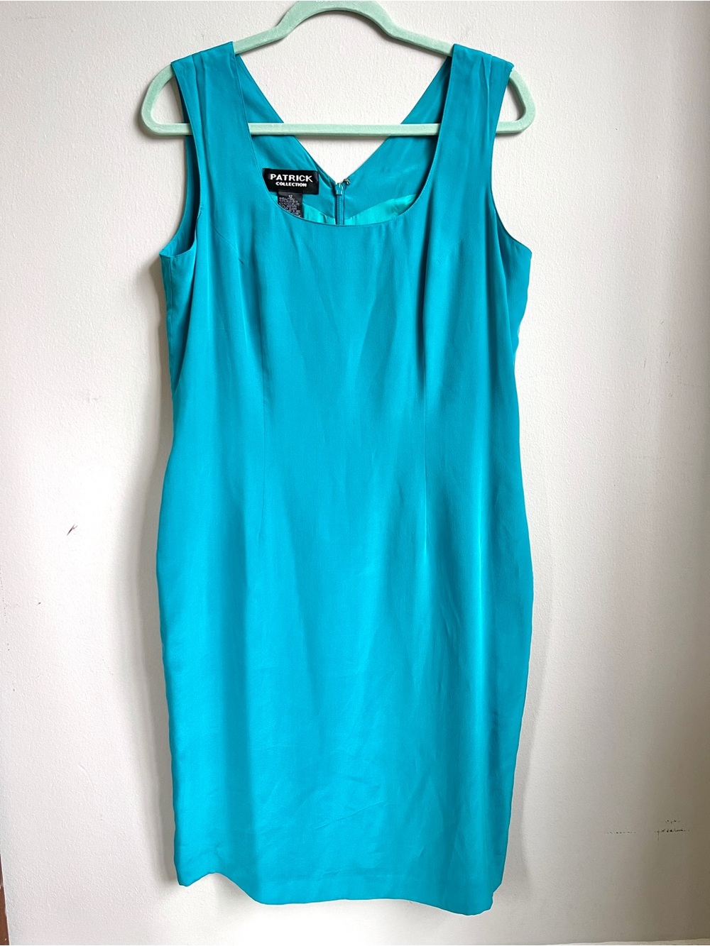 Vintage 100% Silk Patrick Collection Turquoise Midi Sheath Dress